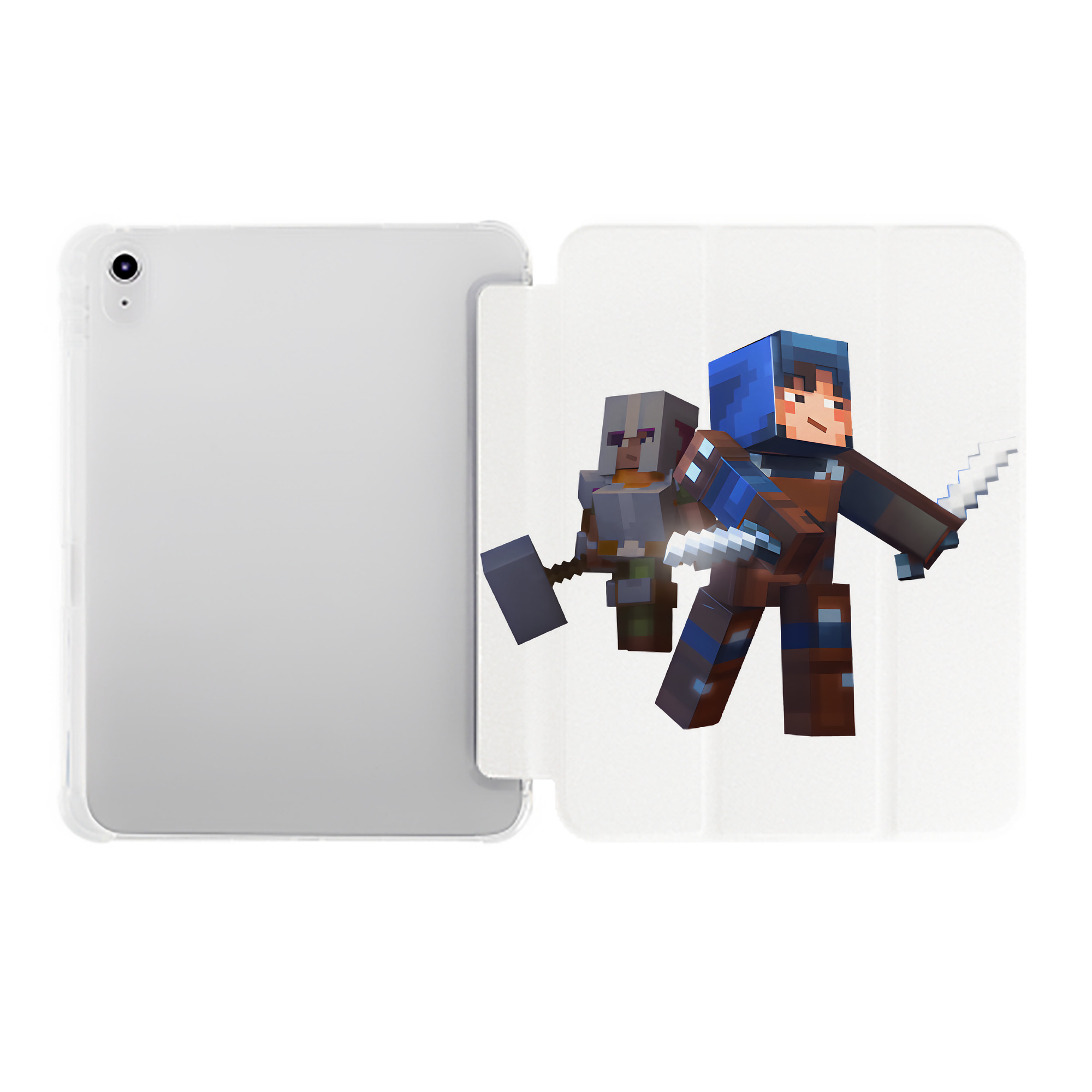 （画像用） マインクラフト ブロックの世界 Minecraft MC Block world IPad ケース ペン収納付き 三つ折りスタンド PUレザー×シリコン 対応機種9.5/10.5/10.9インチ